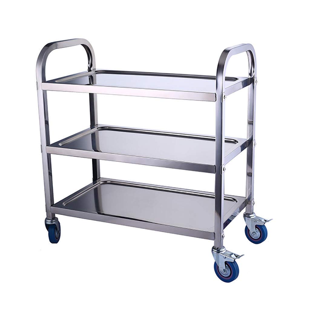 JYBNBBE Stainless Steel Multi-Layer Service Cart with Lockable Wheels - Kitchen Trolley Utility Cart Storage Rack for Hotel Restaurant Home Hospital,B-85cm*45cm*90cm