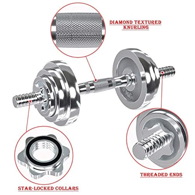 VIVITORY Fitness Dumbbells Set, Adjustable Weight Sets up to 11/22/44/66/110 lbs, with Metal Connecting Rod Used As Barbell, Chromed Weights, Hardcover Gift Box, Home Gym Work Out Training Equipment