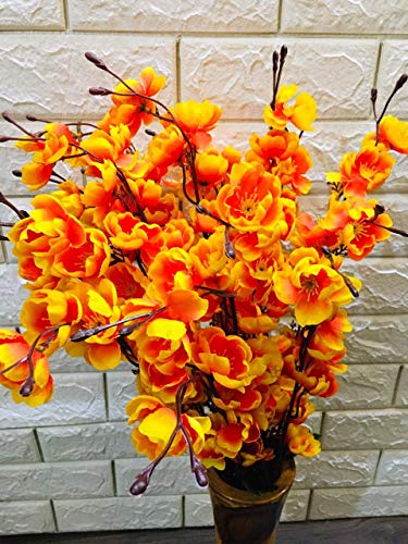 Image of Coolkart Orchid Cherry Peach Blossom Flower Bunch, Orange | For Vase, Home Decor, Office Decor, Without Vase