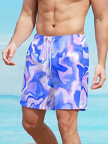 WDIRARA Men's Graphic Print Beach Shorts Drawstring Waist Swim Trunks Slant Pocket Shorts3