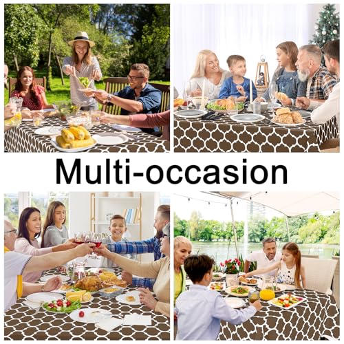 Image of Smiry Rectangle Tablecloth, Waterproof Vinyl Tablecloths with Flannel Backing for Rectangle Tables, Wipeable Spillproof Plastic Tablecloth for Dining, Camping, Indoor and Outdoor 60 inch x 84 inch, Brown