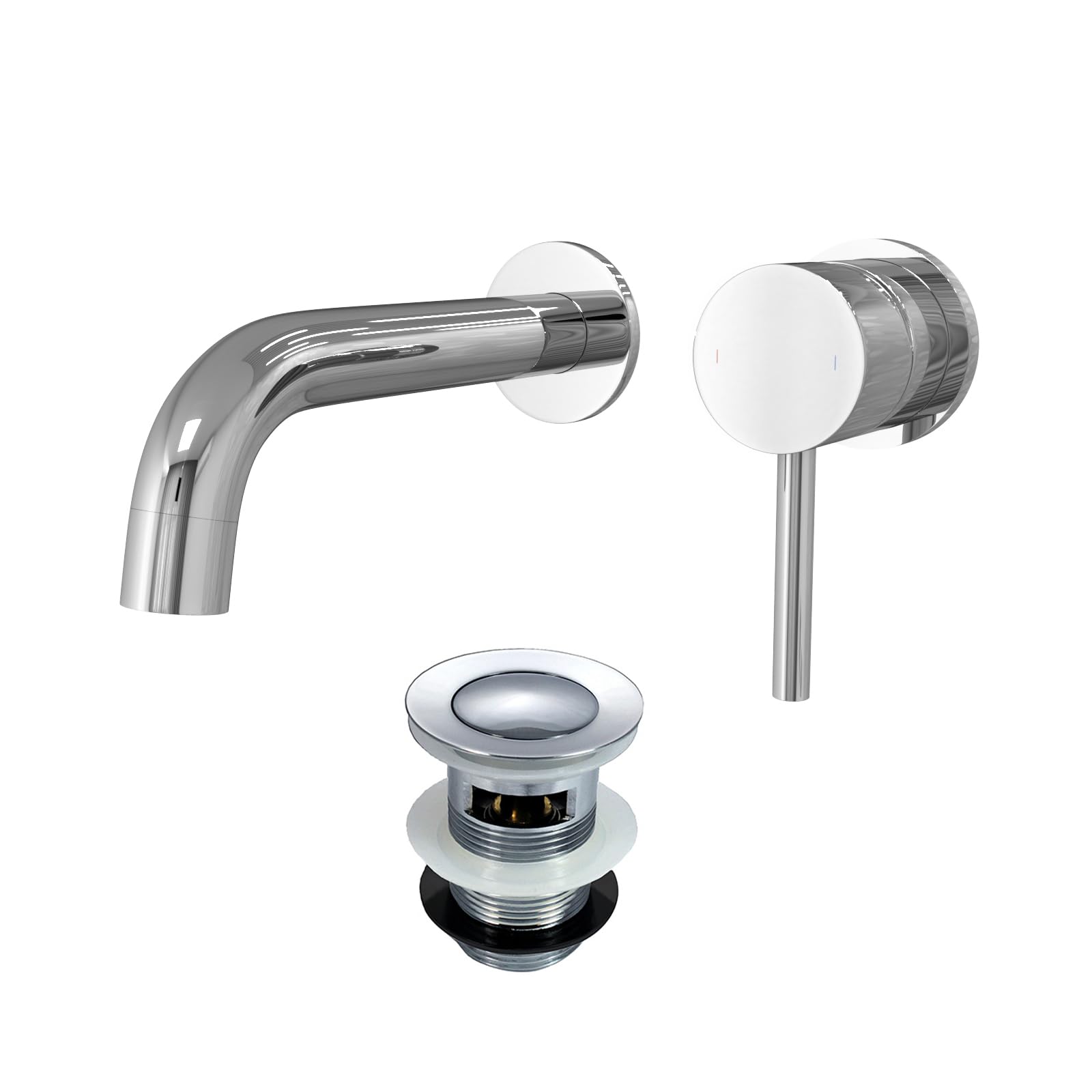 Remy Wall Mounted Curved Spout Basin Mono Mixer Tap & Waste Chrome 5060920922597