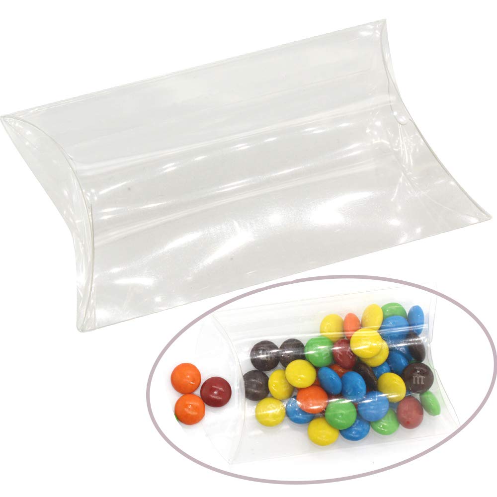 MTXtop 100PCS 4.7x3x1inch Clear Plastic Pillow Box Gift Candy Box for Wedding Baby Shower Favour Anti-Scratch Gift Party Favors