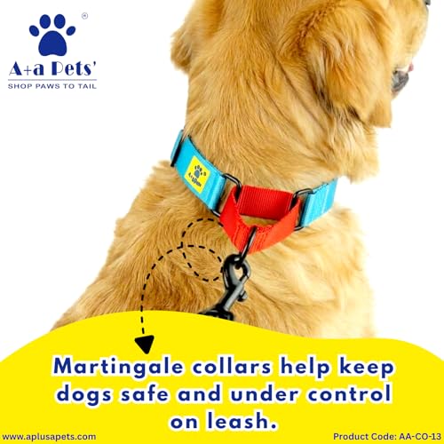 Image of A+a Pets Martingale Dog Collar | No Pull Design, No Neck Strain, No Choke Design | for Large & Medium Dogs | Rust Free, Waterproof Nylon Training Collar (Pink & Yellow), 30 x 2.5 cm