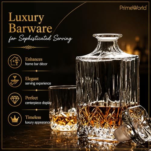 Image of PrimeWorld European Opera Crystal Clear 1 Pcs Glass Decanter Set - Perfect for Whiskey, Scotch, Wine, Vodka, Tequila, Rum etc