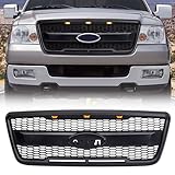 AMERICAN MODIFIED Raptor Style Mesh Grille with Amber LED Lights and Emblem Base Compatible with 2004 to 2008 Ford F150 Models, Matte Black