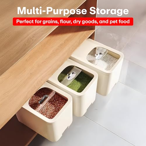 Image of Rioware Rice Storage Container 5Kg Kitchen Dispenser Set Containers | Airtight Moisture Proof Plastic Grain Dispensers | Rotating Daal Store Box For Pulses Dal, Cereals - Cream Ricelux