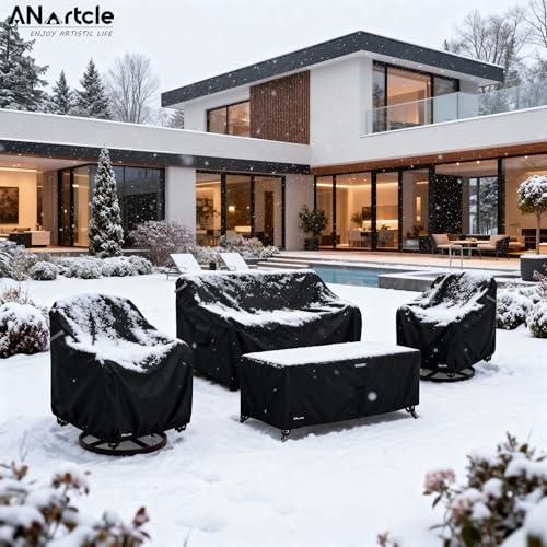 Image of Patio Furniture Covers 4 Piece Set, 600D Waterproof Heavy Duty Outdoor Furniture Covers,Fit Wicker Patio Sofa, Swivel Rocker Chair and Coffee Table,Black