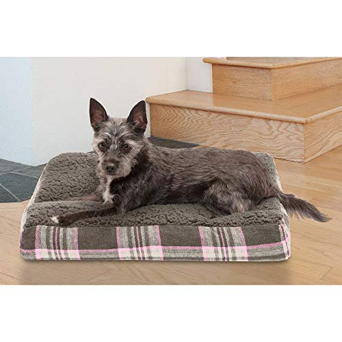 Image of Furhaven Pillow Dog Bed for Small Dogs w / Removable Washable Cover - Sherpa & Plaid Flannel Mattress - Java Brown, Small