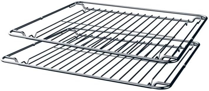 Two metal oven racks, one slightly above the other, showing their grid pattern.