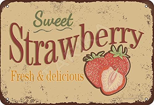 WANGL Sweet Strawberry Metal Signs Retro Farm Fresh Fruit Poster Farmers Market Fruit Store Wall Decor Home Kitchen Farmhouse Tin Sign Plaque 8x12 Inches