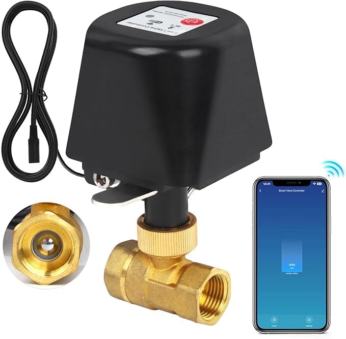 Smart WiFi Water Valve, Brass Motorized Ball Valve with Timer & App Remote Control, Alexa/Google Home Compatible, Ideal for Garden Sprinkler, Pool Filling, Greenhouse & Hydroponics, 1 Inch