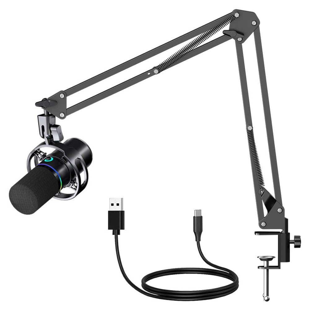 Geuxe XLR USB Dynamic Microphone with Dubbing Recording Stent for Connection Sound Card Computer Live Singing Game