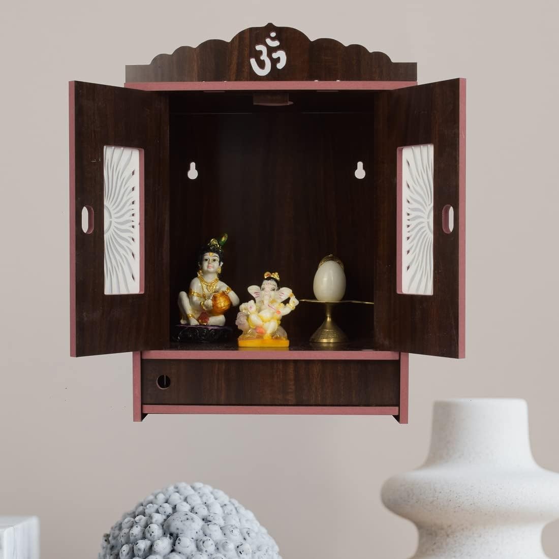 COMERT ENTERISE Wooden MDF Home/Office Wall Hanging and Table Top Home Pooja Mandir/Home Temple/ Table top Temple (Dark Brown)