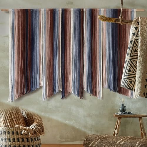 Image of IOWER Macrame Wall Hanging Dip Dye Large Yarn Wall Art for Living Room Bedroom Boho Home Decor Modern 57 inch W x 35 inch L