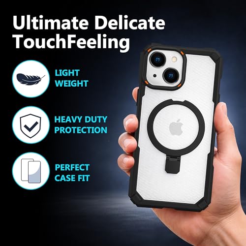 Image of AIBEX Transparent Back Cover Compatible for iPhone 15| Mag-Saf Magnetic Ring Kickstand | Shockproof Dual Layer Military Grade Drop Protection Armor Case| Wireless Charging Support - Black