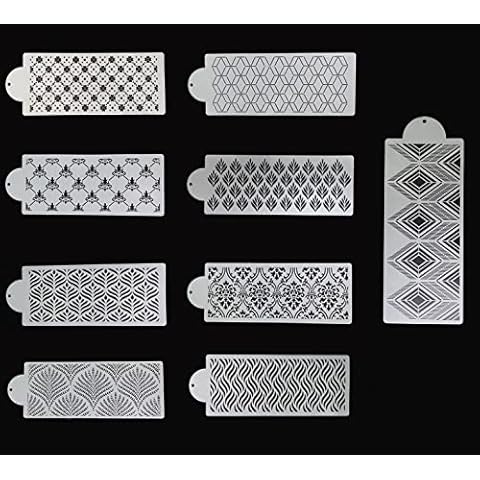 9 Pcs Cake Stencil, Cake Decorating Buttercream Flower Cake Decorating Tools Printing Hollow Lace Embossed Impression Mat for Cake Wedding Cupcake Birthday Cover