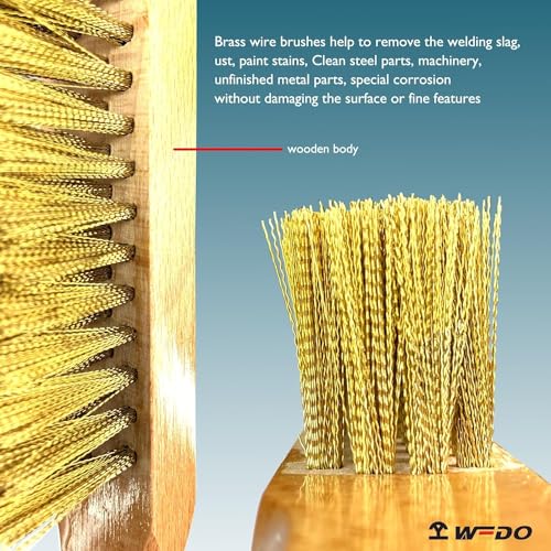 Image of WEDO Brass Brush,Soft Brass Bristle Wire Brush,Size 290*29mm,4 Rows 16 Columns Brass Metal Brush,Wire Scratch Brush with Wood Handle,for Paint Removal,Cleaning Rust,Metal Parts Dirt Scrubbing