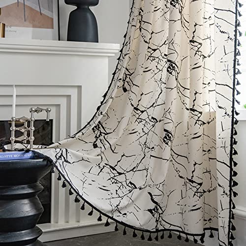 USTIDE 1 panel de cortina de algodón y lino y mármol, bolsillo para barra de campo, cortina vintage elegante para sala de estar, elegante cortina semiopaca, 59 pulgadas de anchox71 pulgadas de largo Cover