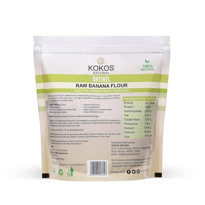 Image of Kokos Natural Raw Banana Flour - 500 Gm (Pack of 3) | Gluten-Free Atta | No Preservatives | Nutrition Rich & Starch| Organic Food Products |