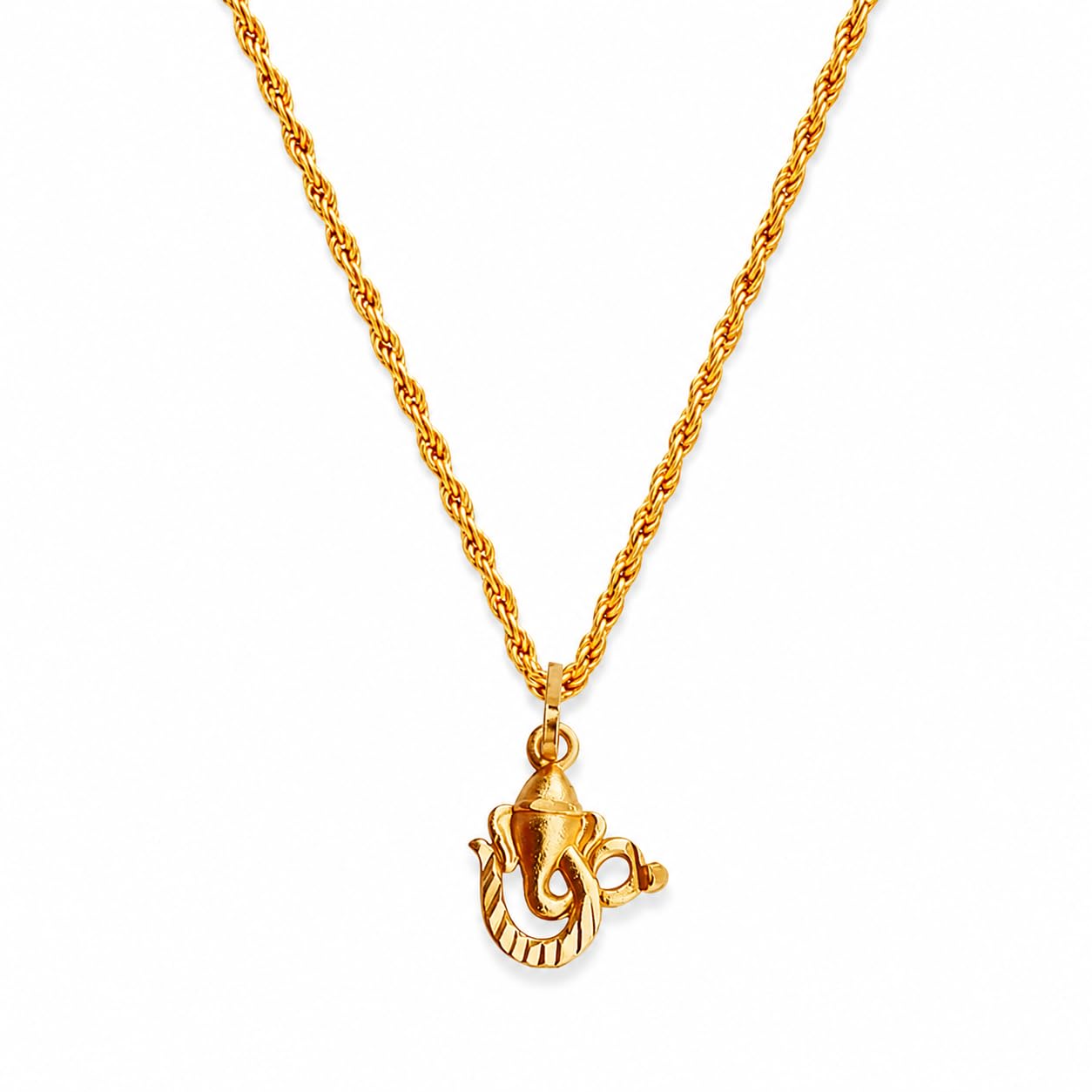 Religious Lord Ganesha Pendant Gold Brass Necklace Chain for Men and Women-image-36