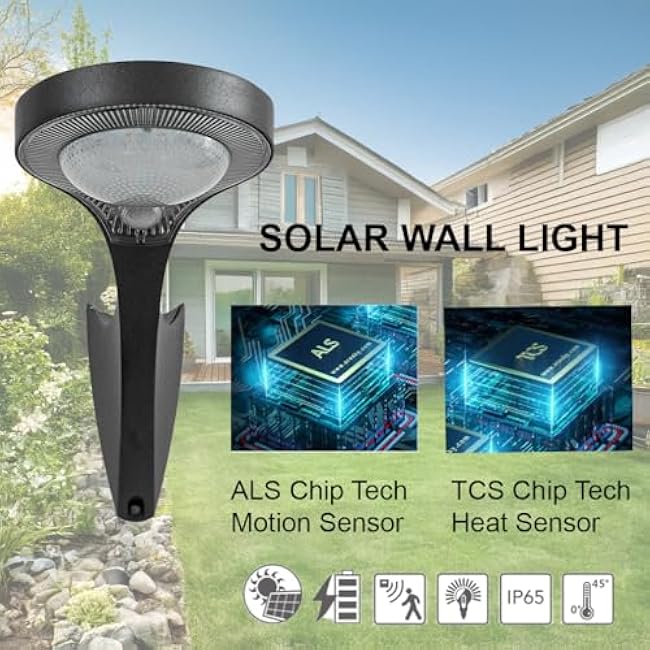 GSS Solar Wall Lights LED-1000LM 3000K- Outdoor Fence Solar Lights with Motion Sensor, IP65 Waterproof, Shed Lights Solar Powered, Aluminum, for Patio, Garage, 2 Pack