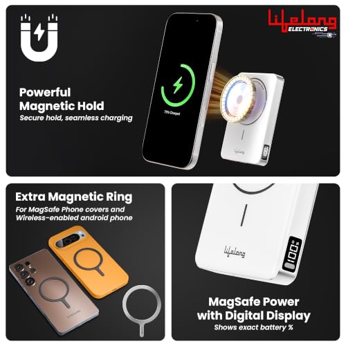 Image of Lifelong Electronics Qi2.2 MagSafe 25W 10000mAh Power Bank | India's Fastest Wireless Powerbank (iPhone 16 /17 /Pro /Max /S26Ultra) + 45W Wired Charging (All Type-C Phones & Laptops) | 100W Cable Included