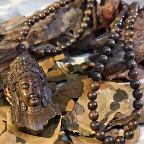 ファッション 香木製 ビーズ仏ペンダント トップ ネックレス 108玉 彫刻 ビーズ アクセサリ 仏具 観音像 インド 仏教