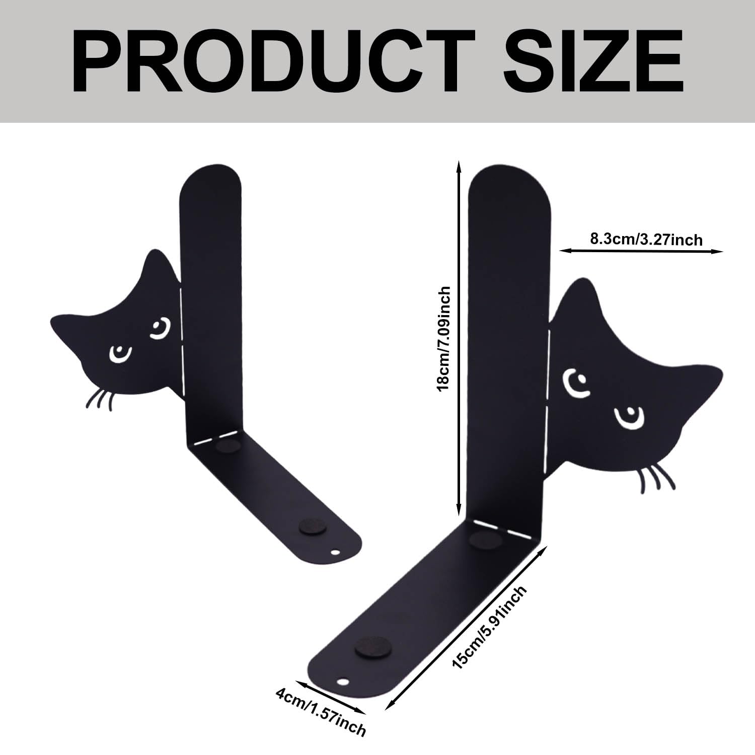 Fermalibri Gatto in Metallo 2 Pezzi Nero