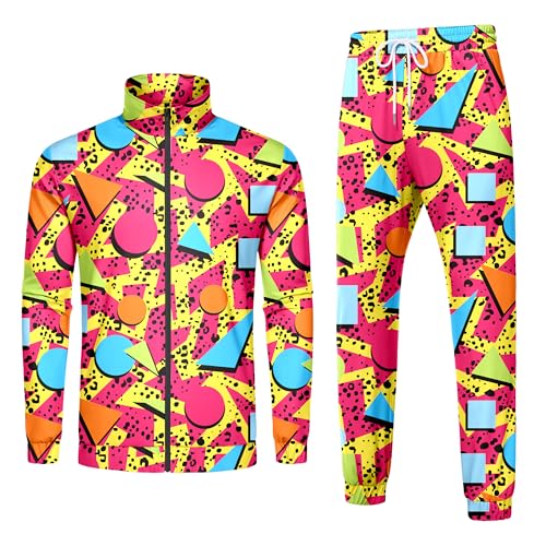 LecGee 80s 90s Outfit Sets for Men Long Sleeve Zipper Retro Jacket Jogging Sweatsuit Sets Retro 80s 90s Outfit