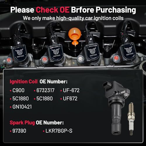Image of BDFHYK Ignition Coil UF672 and Spark Plug 97390 for Honda Civic 2012-2015