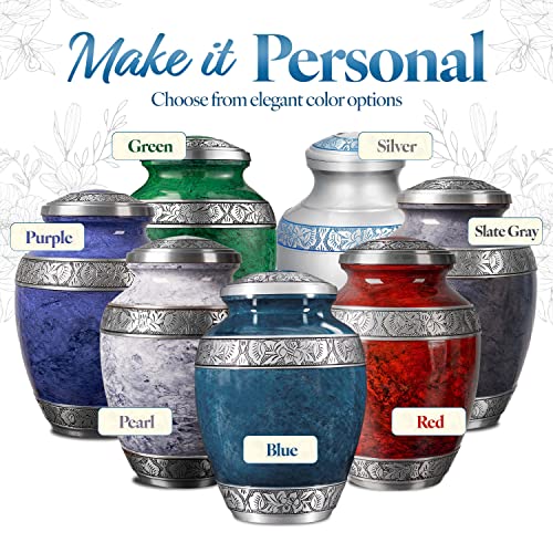GSM Brands Cremation Urn for Adult Human Ashes - Large Handcrafted Funeral Memorial with Striking Blue Design (Aluminum - 10 Inch Height x 7 Inch Width) by GSM Brands - Image 6