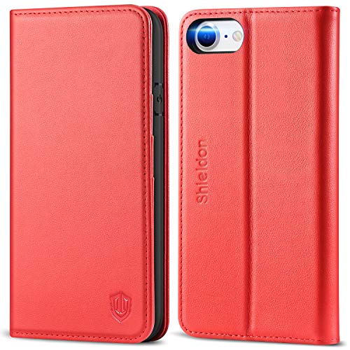 SHIELDON iPhone SE 2020 Case, iPhone 8 Wallet Case, Genuine Leather iPhone 7 Flip Book Case with Kickstand Card Slot Magnetic Closure TPU Shockproof Case Compatible with iPhone SE2/8/7 (4.7