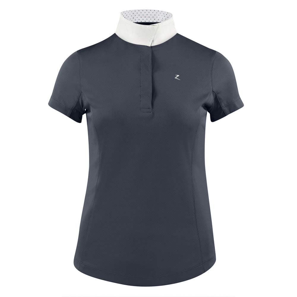 HORZE Blaire Reitshirt Damen Kurzarm Funktionshirt Tuniershirt Atmungsaktiv Nanotex Gewebe LSF 30+ Wandelbaren Kragen, Großen: 32-46, Blau/Weiß