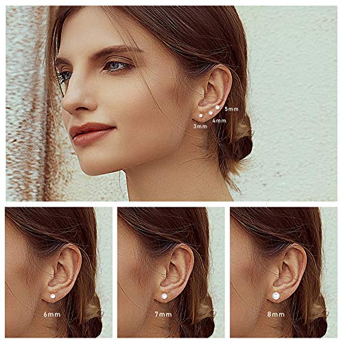 Jstyle 12Pairs Stainless Steel Round Clear Cubic Zirconia Pearl Stud Earring for Women CZ Earrings 3-8MM2