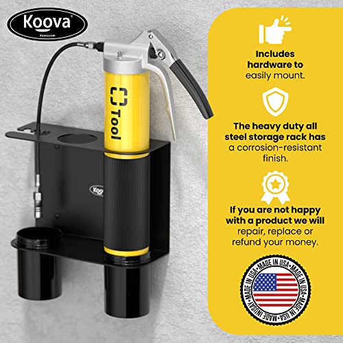 Koova Grease Gun Holder | Tractor Grease Gun Garage Organizer Wall Mount | Includes Removable Drip Cups & Spare Cartridge Holder | Truck & Tractor Accessories | Shop/Garage Wall Organizer | Usa Made #TOP1
