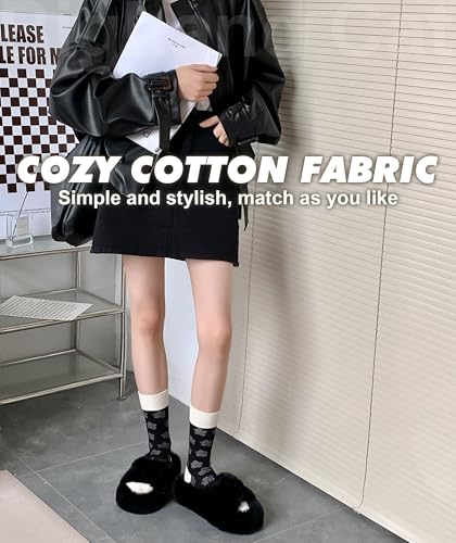 Image of IIG 3-5 Pairs Womens Vintage Cozy Crew Socks Soft Cute Neutral Cotton Socks Exquisite Patterns Socks Gift