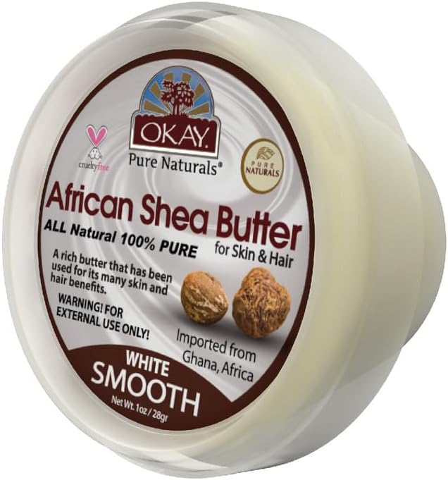 Okay 100% Natural African Shea Butter White Smooth Deep Moisturizing Restores Moisture To Dry Damaged Skin Reduces Damage Heals & Nourishes Made In USA 1oz (Okay-SBW1)