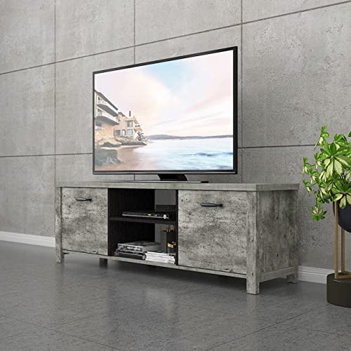 Sogeshome 59'' Farmhouse Wood Tv Stand For Tv Ups With Storage And 2 Cabinet, Tv Entertainment Center Tv Stands With Storage #TOP1
