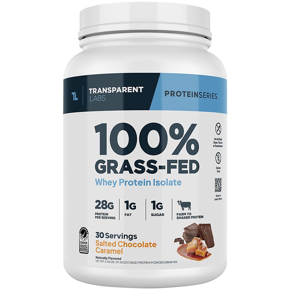 Transparent Labs 100% Grass-Fed Whey Protein Isolate Powder a Salted Chocolate Caramel (2.46 lbs./30 Servings)