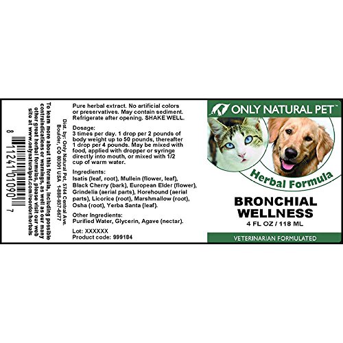 Only Natural Pet Bronchial Wellness Herbal Liquid Formula - Cough Suppressant, Respiratory And Immune System Booster For Dogs & Cats 2 Fl Oz Dropper Bottle #TOP3
