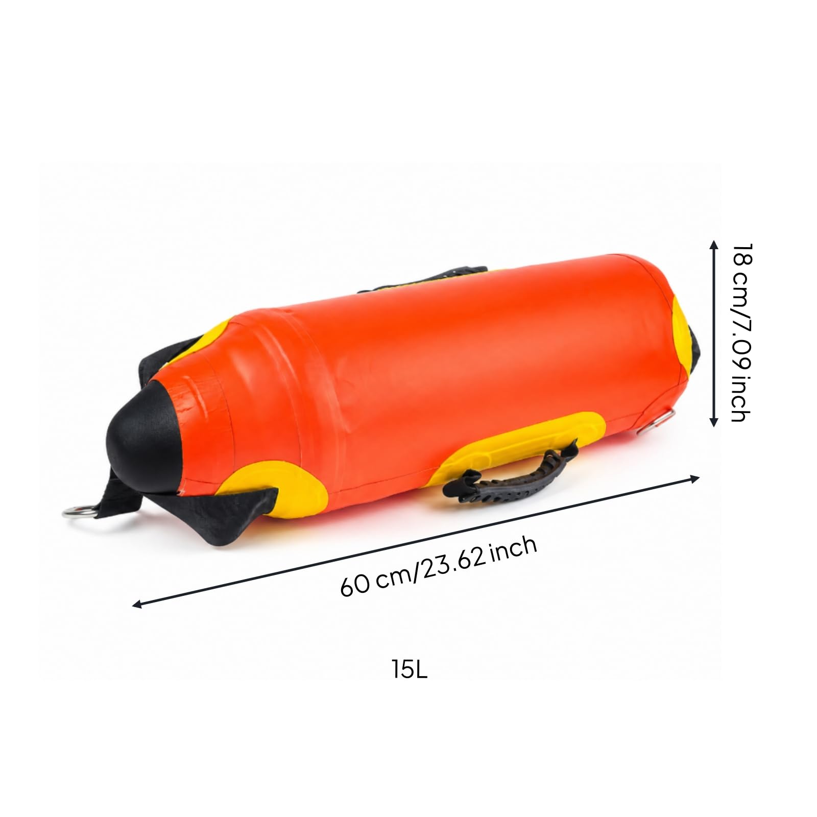Perfeclan de Pesca Inflable Flotador Cilíndrico Señalizador de Agua con Alta Visibilidad Extremos Dos -Rings Material PVC Nylon Adecuada para Anclaje Temporal y Seguimiento de Ríos 15L