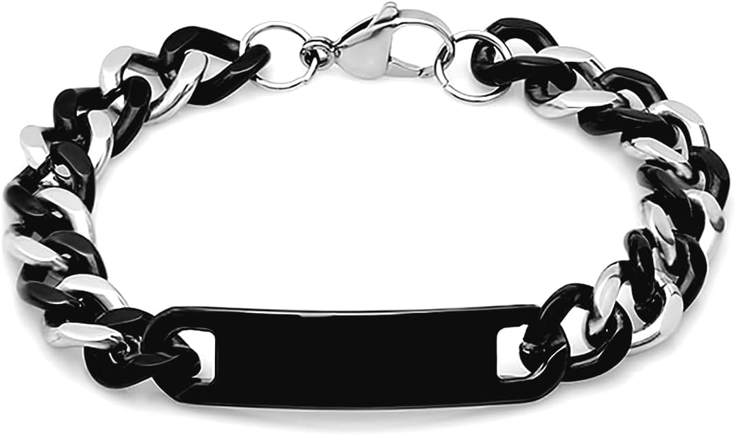 JewelryWeb Stainless Steel Black-tone Mens Comfort Curb ID Bracelet Identification Bracelet for Men