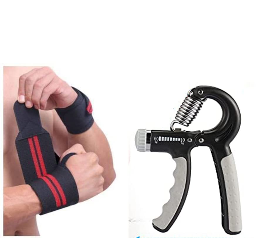 True Indian Hand Grip Strengthener Adjustable Resistance 10-140 lbs. Forearm Exerciser Grip Strength with Wrist Band, Trainer for Muscle Building and Injury Recovery for Athletes Pack 2 (Grey & Red)