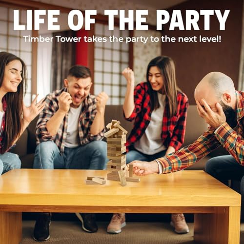 Image of PLUSPOINT Tumble Tower Game for All Age Group, 51 Wood Blocks, Stacking Game for Adults, Large Size, Tumbling Fun Games for Kids, Adults & Family, Wooden Tumble Tower