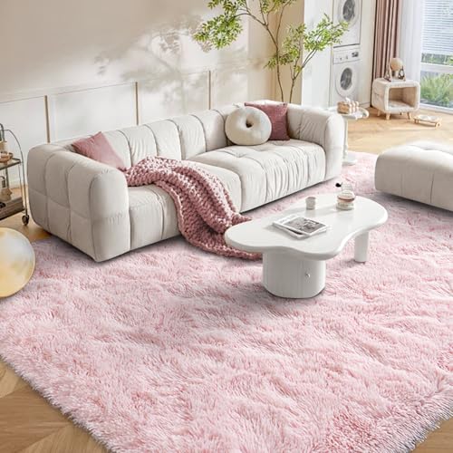 9x12ft Pink Fuzzy Rug for Living Room Soft Fluffy Bedroom Area Rugs Non-Slip Shaggy Carpet for Nursery Kids PlayRoom Dorm Office Indoor 1.7'' Thick Modern Plush Carpet Girls