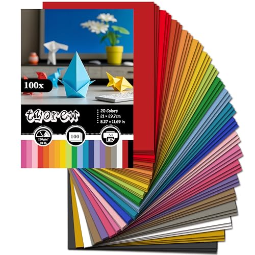 100 fogli di carta colorata formato A4, 120 g/m², carta colorata A4, 20 colori, per origami e progetti fai da te 100 fogli di carta colorata formato A4, 120 g/m², carta colorata A4, 20 colori, per origami e progetti fai da te