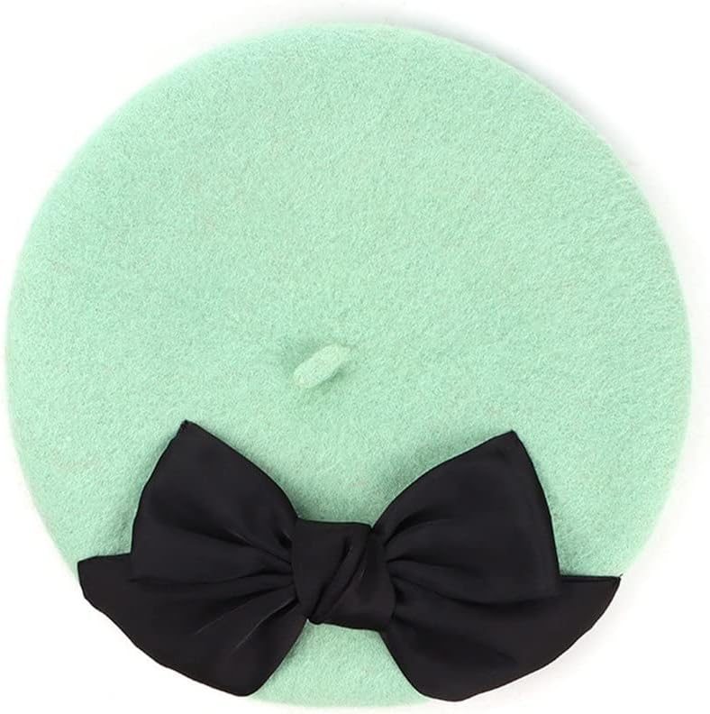 Wool Beret Women's Autumn and Winter Woolen Knitted Hat Solid Color Big Bow Children