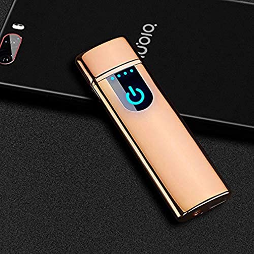 Wiber - Mechero electrónico recargable por USB, resistente al viento, sin llama, con sensor LED de huellas dactilares, encendido por dos caras, dorado