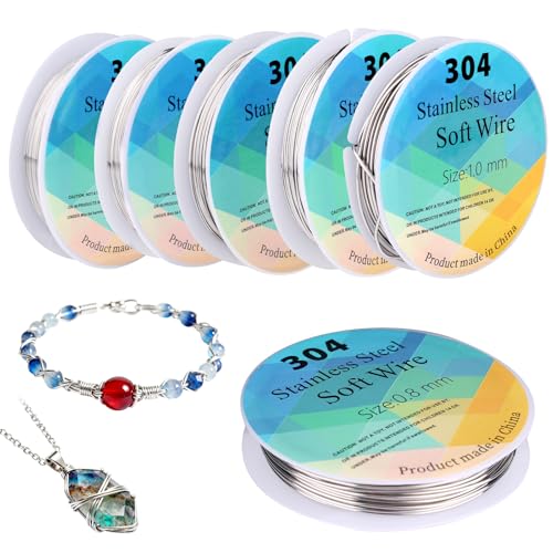 6 Rollos Alambre De Joyería Acero Inoxidable, Apto Para Joyería Calibres 18 20 22 24 26 28 Ideal Para Abalorios Collares Pendientes Y Manualidades